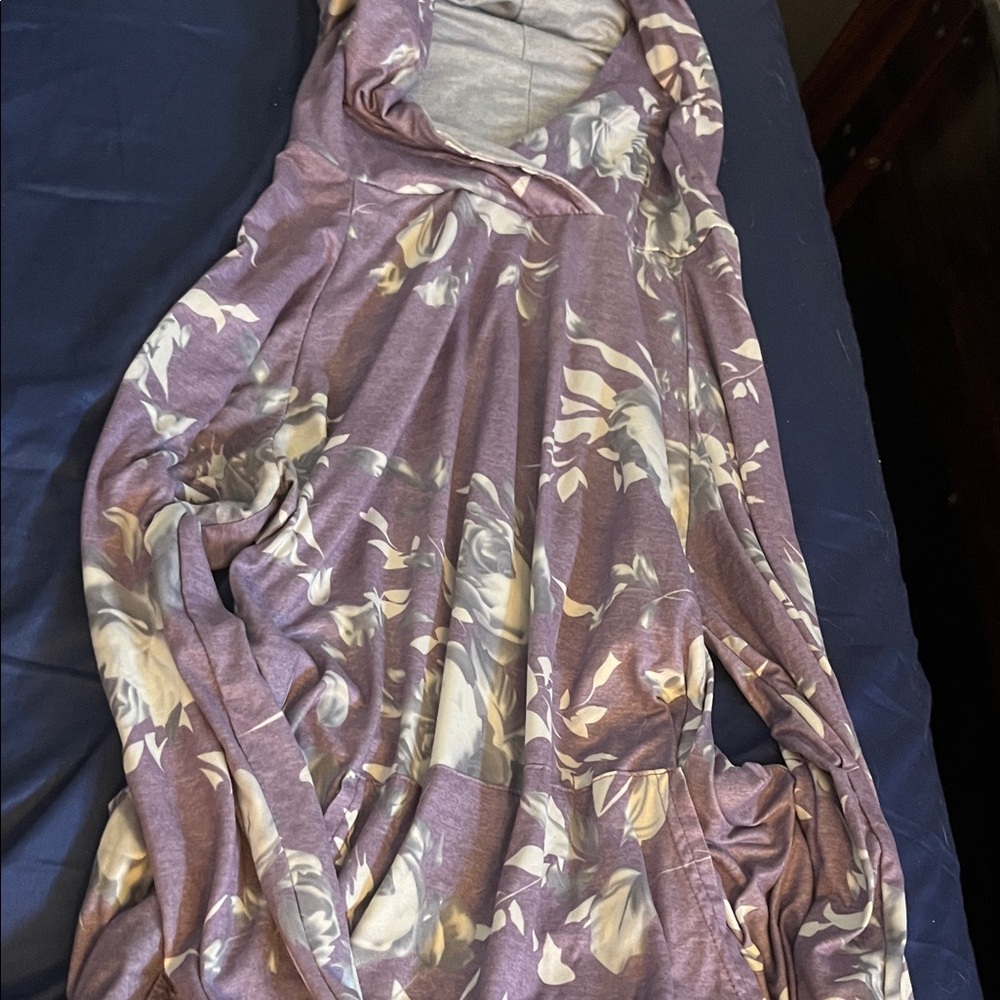 Floral Hooded Dress in Purple and Cream